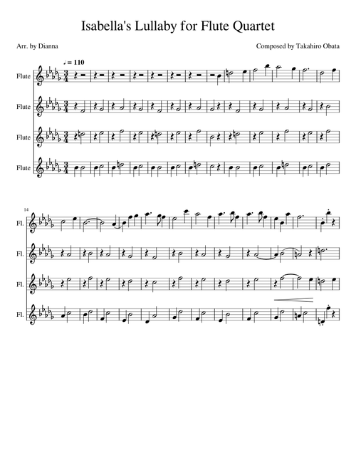 Isabella's Lullaby from The Promised Neverland for Flute Quartet