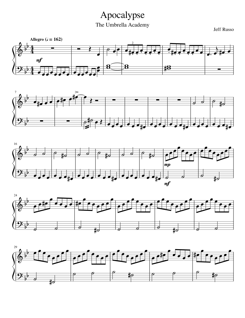 Apocalypse (The Umbrella Academy) - Jeff Russo Sheet Music for Apocalypse (The Umbrella Academy) - Jeff Russo Sheet Music for