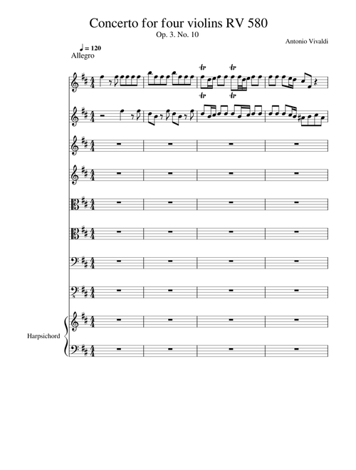 RV 580: Concerto for Four Violins from L'Estro Armonico, Op. 3. No. 10 - Antonio Vivaldi