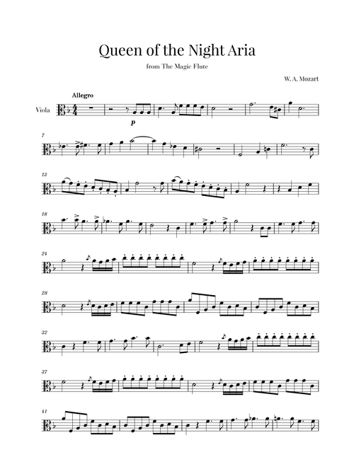 W. A. Mozart - Queen of the Night Aria (for Viola) (Arr. Cadenza Editions) - Wolfgang Amadeus Mozart (Viola Duet)