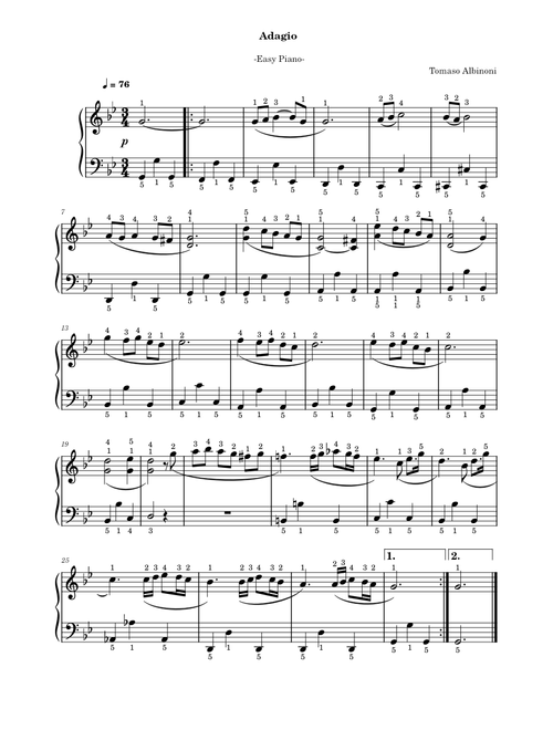 Tomaso Albinoni - Adagio -Easy Piano-