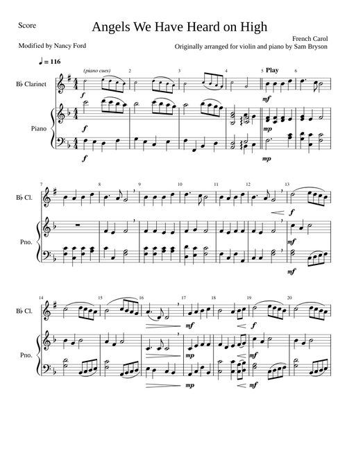 Angels We Have Heard on High – Bb Clarinet and Piano