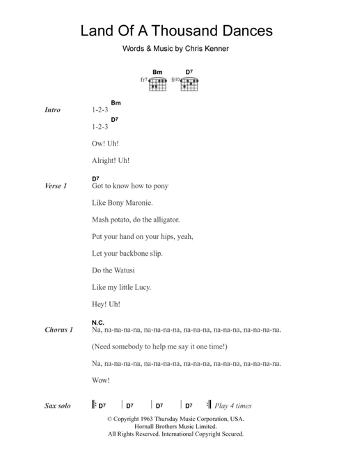 Land Of A Thousand Dances - Wilson Pickett (Guitar Chords-Lyrics)