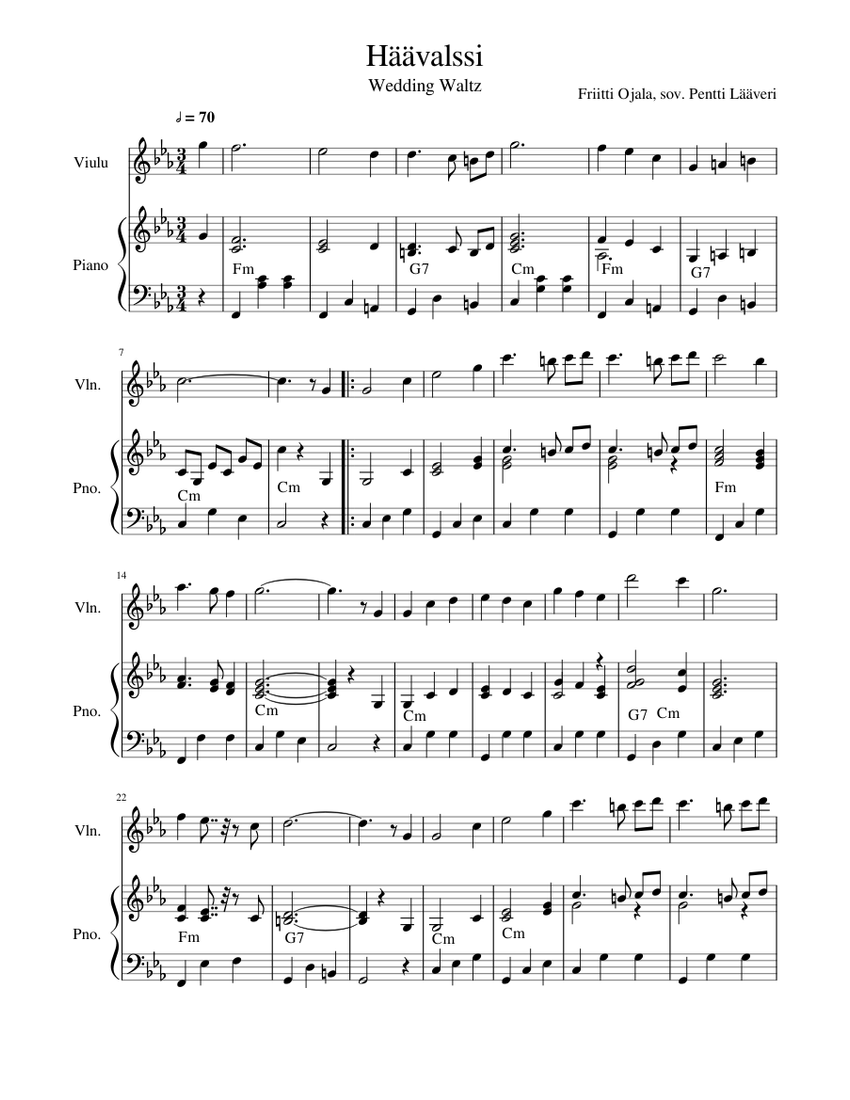 Häävalssi Sheet music for Piano, Violin (Solo) 