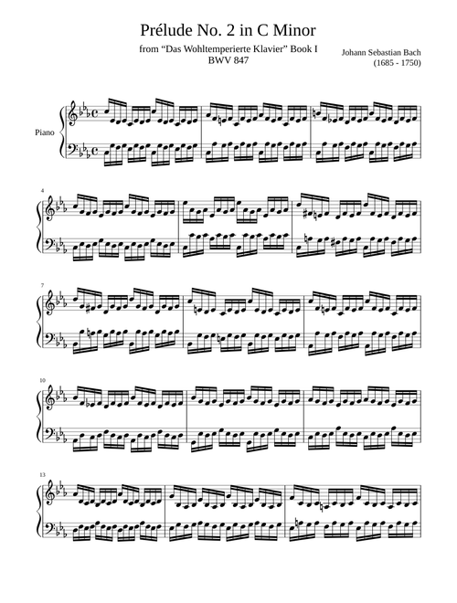 Prélude No. 2 BWV 847 in C Minor