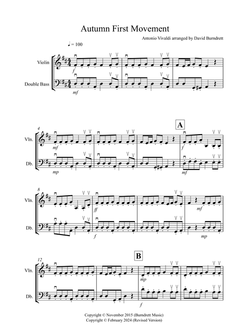 Autumn (first movement) for Violin and Double Bass Duet (Arr. David Burndrett) - Antonio Vivaldi (Instrumental Duet)