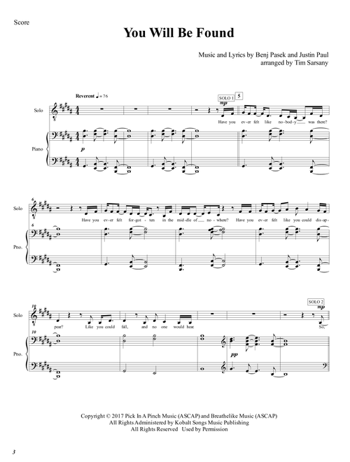 You Will Be Found (Arr. Tim Sarsany) - Justin Paul, Benj Pasek (Large Ensemble)