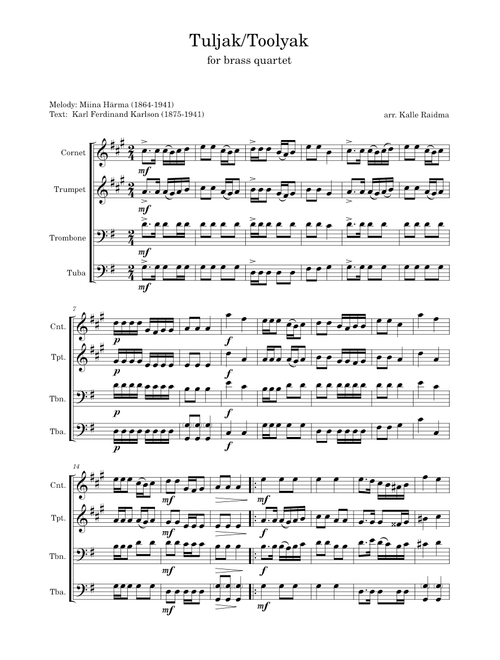 Tuljak/Toolyak for brass quartet