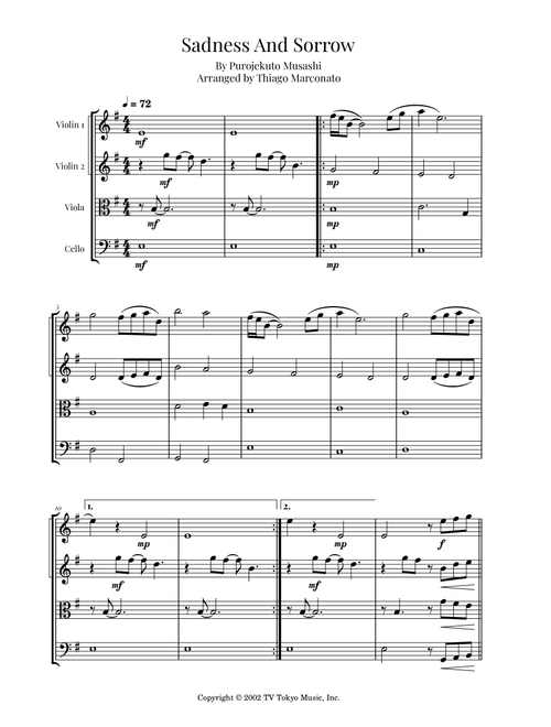 Sadness And Sorrow (Arr. Thiago Marconato) - Purojekuto Musashi (String Quartet)