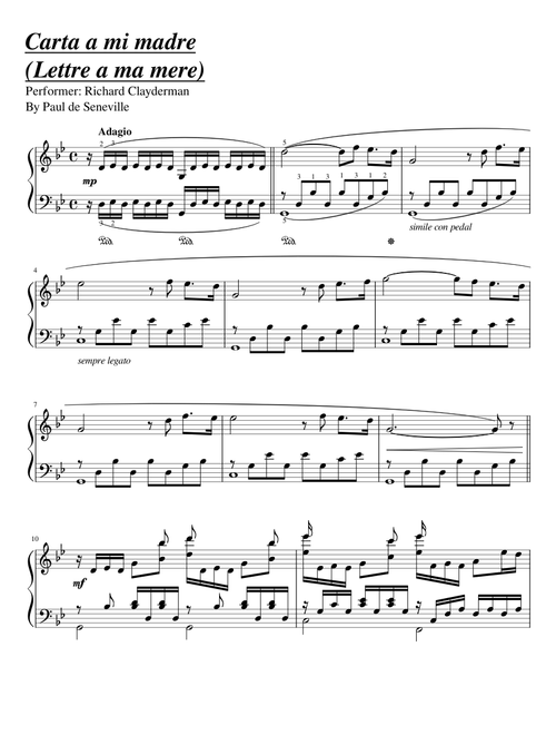 Carta a mi madre (Lettre à ma mère ) -Richard Clayderman-