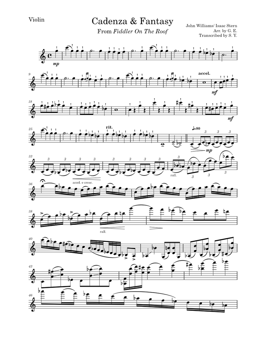 Cadenza and Fantasy from Fiddler on the Roof John Williams Cadenza & Fantasy from Fiddler on