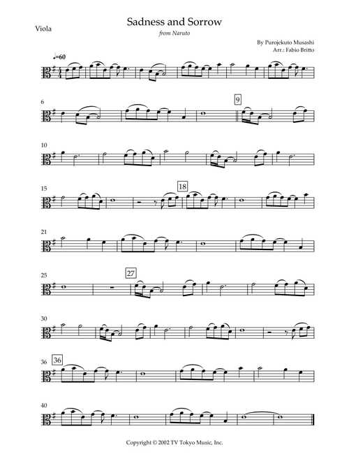 Sadness And Sorrow (Arr. Fabio Britto) - Purojekuto Musashi (Viola Solo)