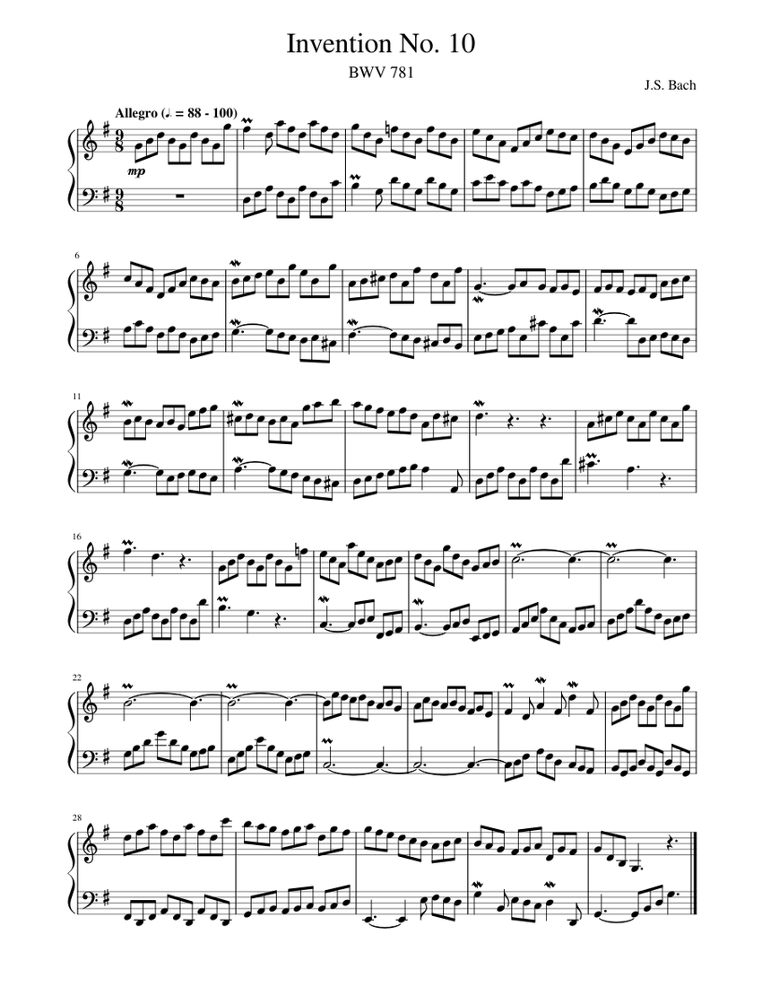 Invention No.10 Sheet Music for Piano (Solo) easy | MuseScore.com