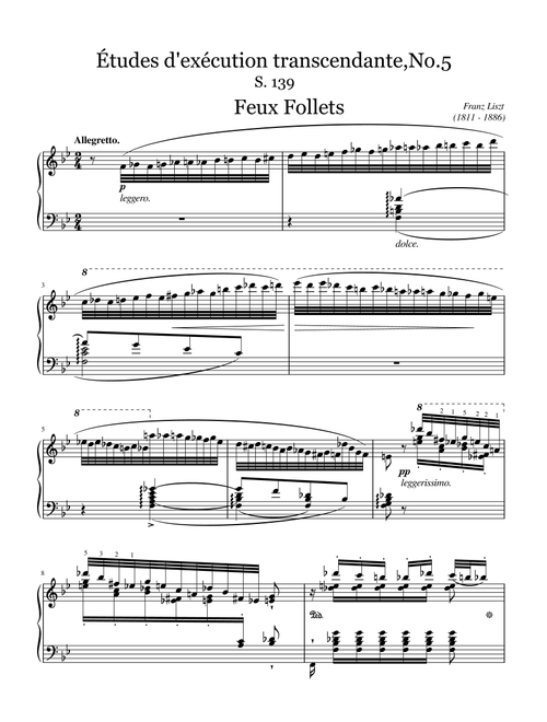 Liszt - Études d'exécution transcendante, S.139 No.5 (Feux Follets) - Original With Fingering (Arr. poon) - Franz Liszt (Piano Solo)