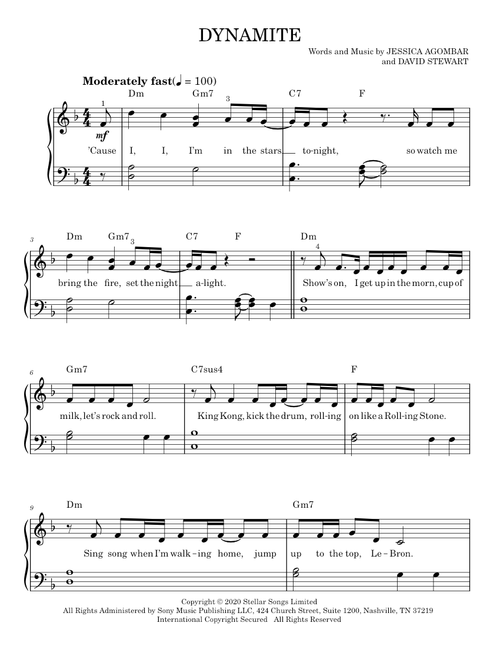 Dynamite - BTS (Easy Piano)