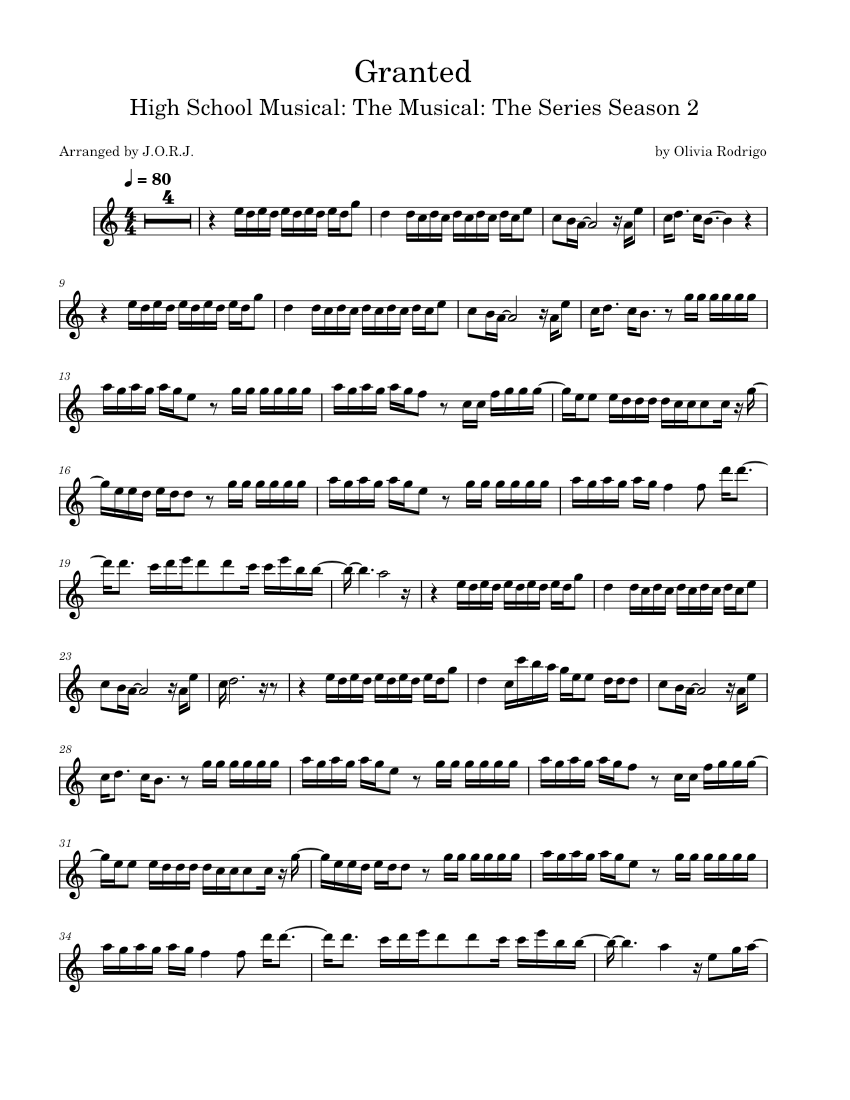 Granted Olivia Rodrigo (Solo) Sheet music for Flute (Solo
