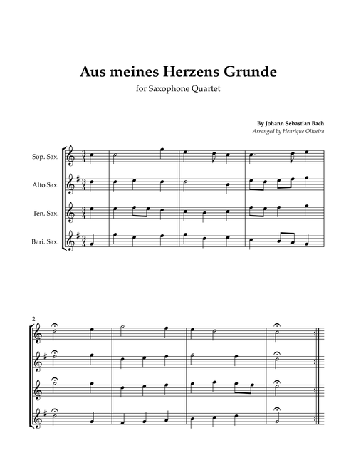 Bach's Choral - "Aus meines Herzens Grunde" (Saxophone Quartet) (Arr. Henrique Oliveira) - Johann Sebastian Bach (Woodwind Ensemble)