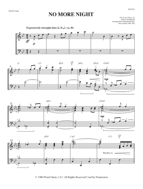No More Night (Arr. Ken Litton) - Walt Harrah (Piano Solo)