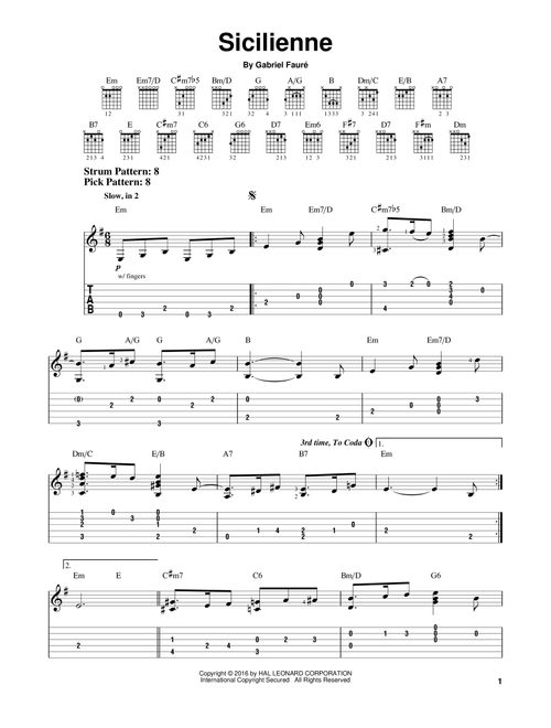 Sicilienne - Gabriel Fauré (Easy Guitar with TAB)