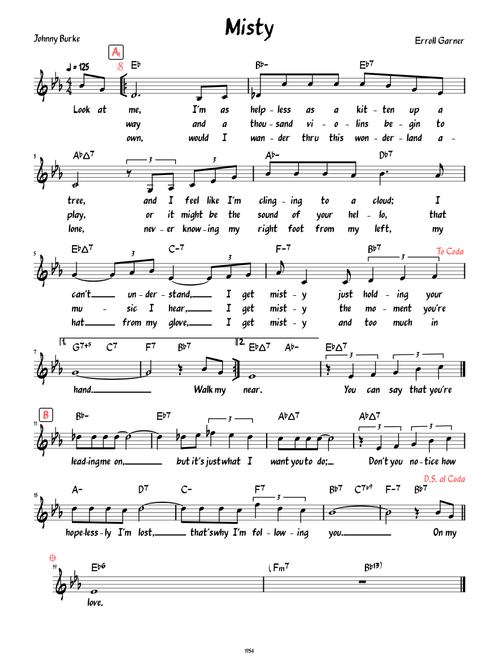 Misty (Lead sheet with lyrics )