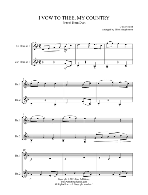 I VOW TO THEE, MY COUNTRY - FRENCH HORN DUET (Arr. Ellen Macpherson) - Gustav Holst (French Horn Solo)