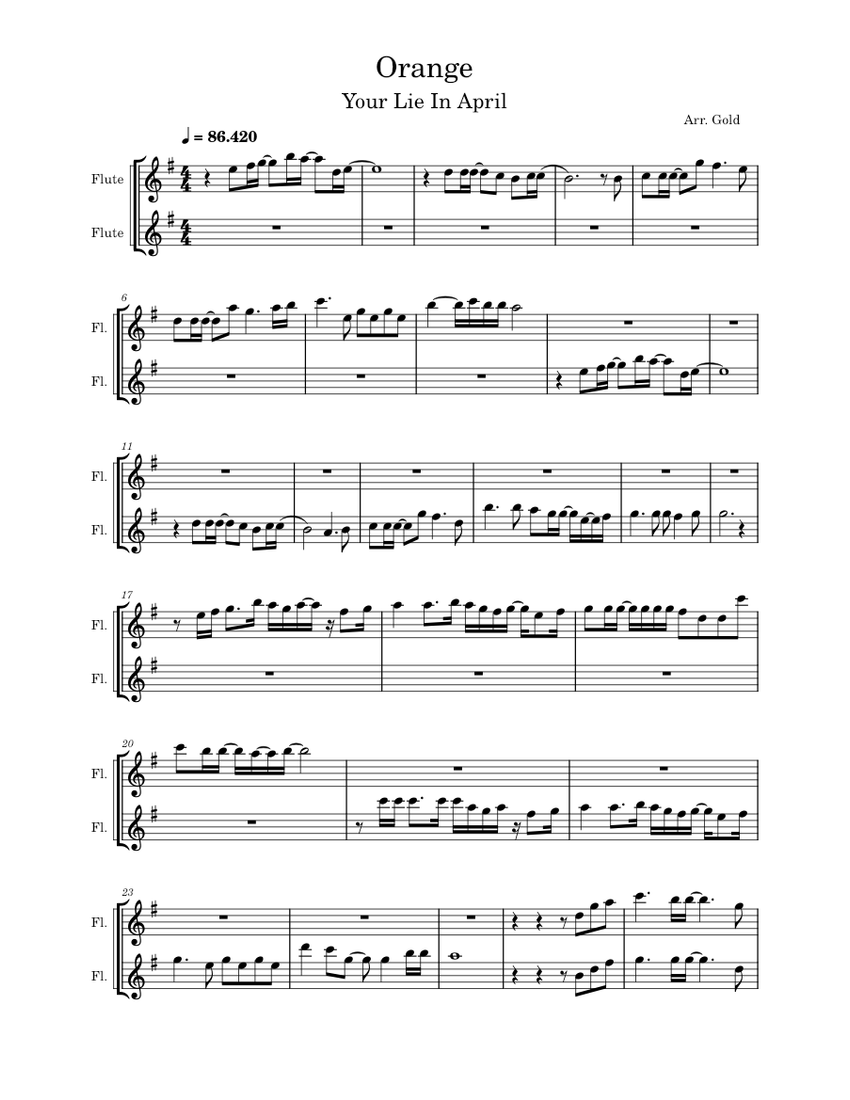 Orange – 7!! Orange Sheet Music for Flute (Solo) | MuseScore.com