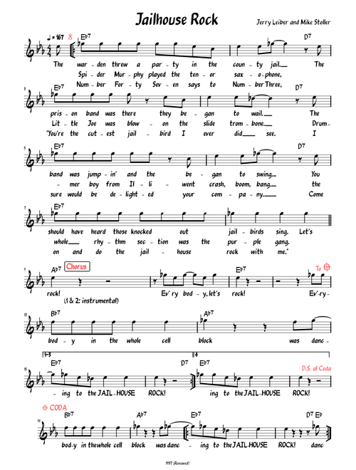 Jailhouse Rock (Lead sheet with lyrics )
