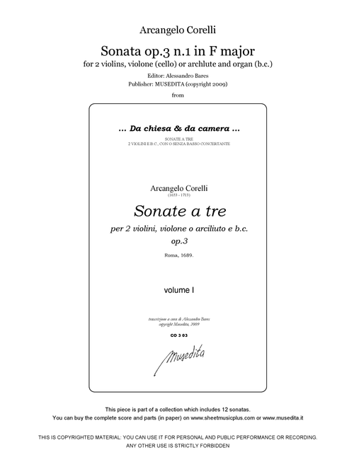 Corelli, Sonata op.3 n.1 in F major (Arr. Alessandro Bares) - Arcangelo Corelli (Small Ensemble)