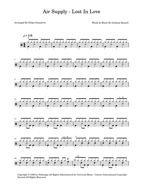 Lost In Love (Arr. The Ninja) - Air Supply (Drums)