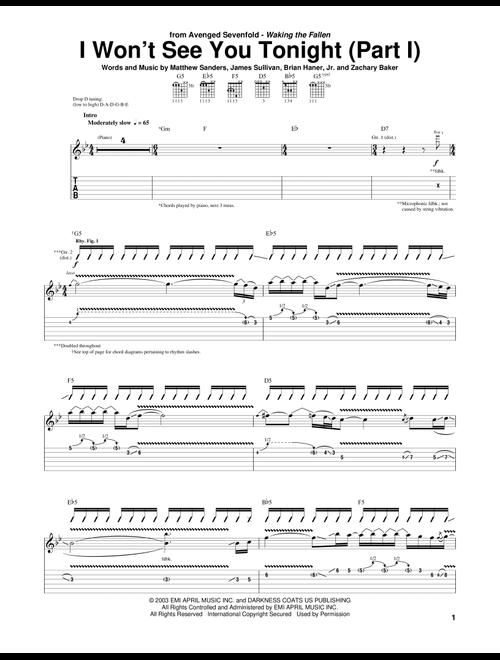 I Won't See You Tonight (Part I) - Avenged Sevenfold (Guitar Tab)
