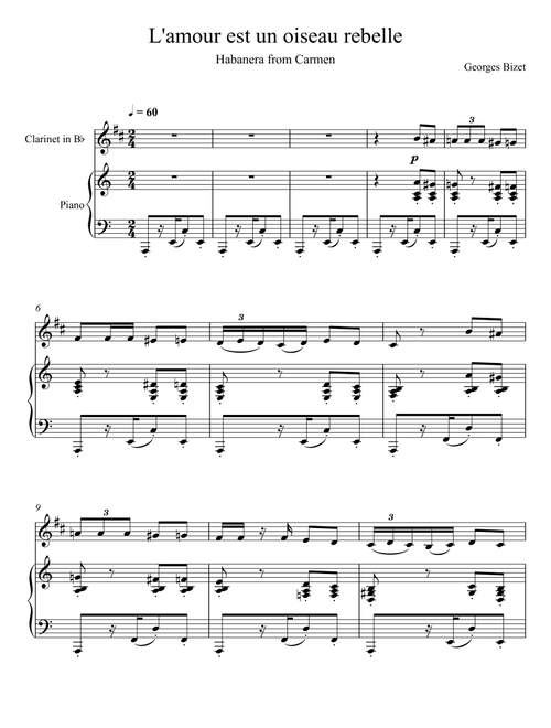 Georges Bizet- Habanera "L’amour est un oiseau rebelle" (Clarinet Solo) (Arr. André Laitano) (Instrumental Duet and Piano)