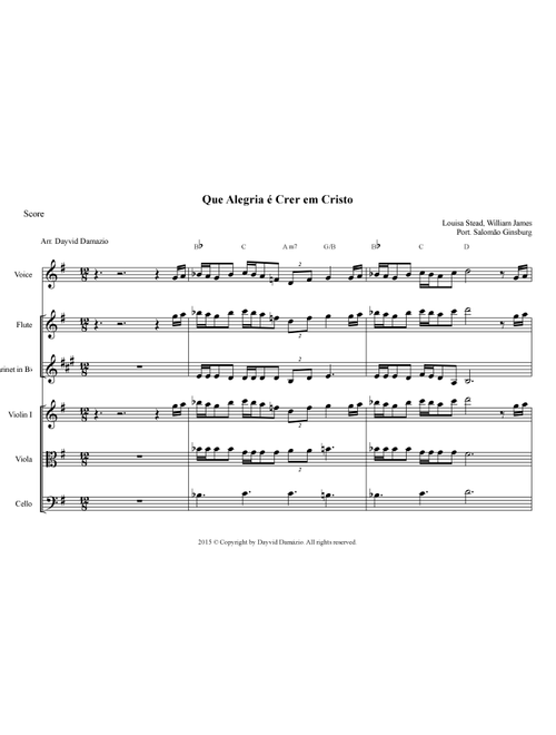 Tis So Sweet To Trust in Jesus - Que Alegria é Crer em Cristo (Arr. Dayvid Damázio) - William J. Kirkpatrick / Louisa Stead (Small Ensemble)