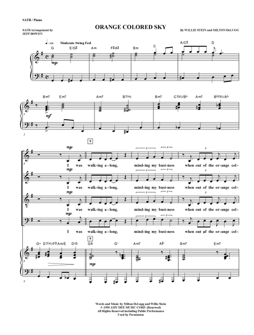 Orange Colored Sky (Arr. Jeffrey Bowen) - Natalie Cole (Choral, SATB)