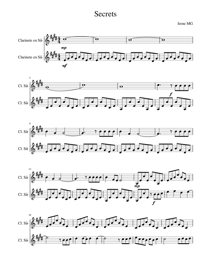 Secrets Sheet music for in bflat (Woodwind Duet)(04)