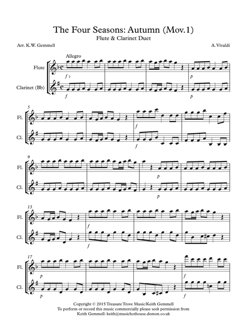 The Four Seasons - Autumn (Mov.1): Flute & Clarinet Duet (Arr. Keith Gemmell) - A, Vivaldi (Woodwind Ensemble)