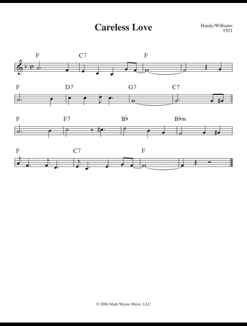 Careless Love (Arr. Mark Huxhold) - Handy/Williams (Lead Sheet - Fake Book)