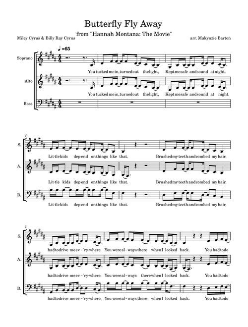 Butterfly Fly Away (Arr. Makynzie Barton) - Miley Cyrus & Billy Ray Cyrus (Choral, SAB)