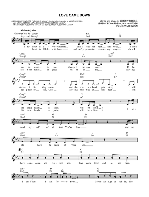 Love Came Down - Kari Jobe (Lead Sheet - Fake Book)