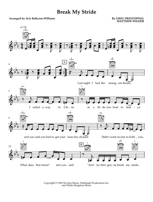 Break My Stride (Arr. Avis Balkcom-Williams) - Matthew Wilder (Lead Sheet - Fake Book)
