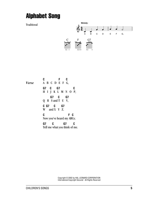Alphabet Song - Traditional (Guitar Chords-Lyrics)