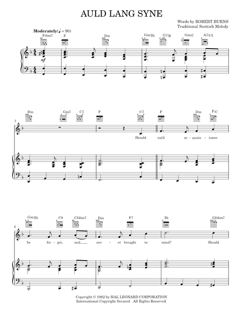 Auld Lang Syne - Robert Burns (Piano-Vocal-Guitar)