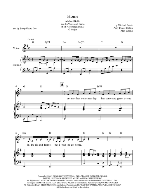 Home (Arr. Sang-Hoon, Lee.) - Blake Shelton (Piano Vocal)