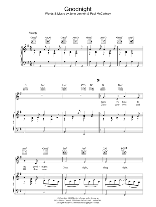 Goodnight - The Beatles (Piano-Vocal-Guitar (Piano Accompaniment))