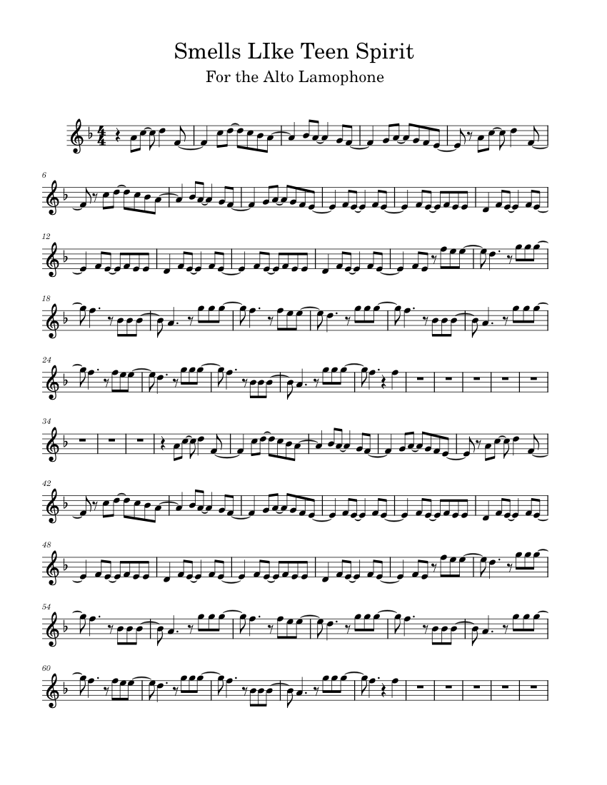 Smells like teen spirit – Nirvana Smells LIke Teen Spirit Sheet