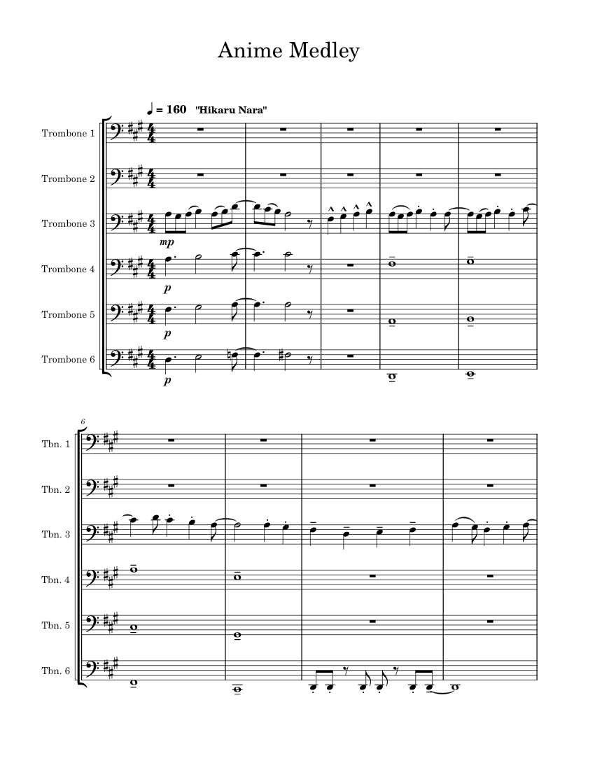 Anime Medley Various Artists Sheet music for Trombone (Brass Ensemble