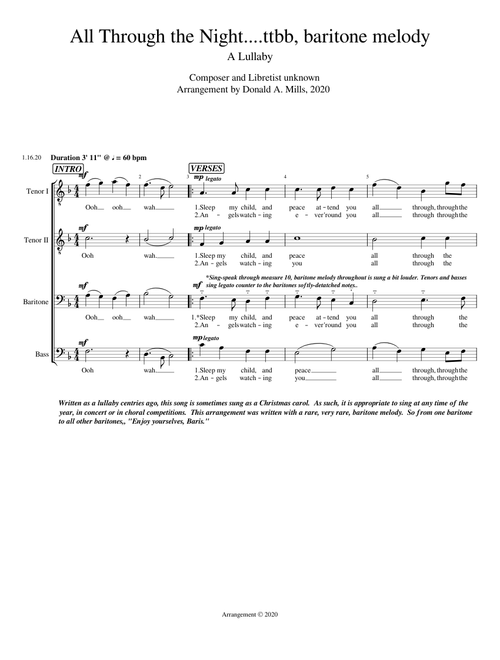 All Through the Night TTBB, baritone melody
