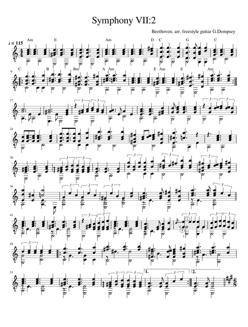 Symphony VII:2 Beethoven. Arr. for freestyle guitar, G.Dempsey