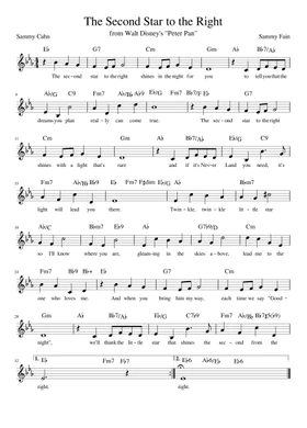 Free peter pan - the second star to the right by Misc Cartoons sheet music | Download PDF print on Musescore.com