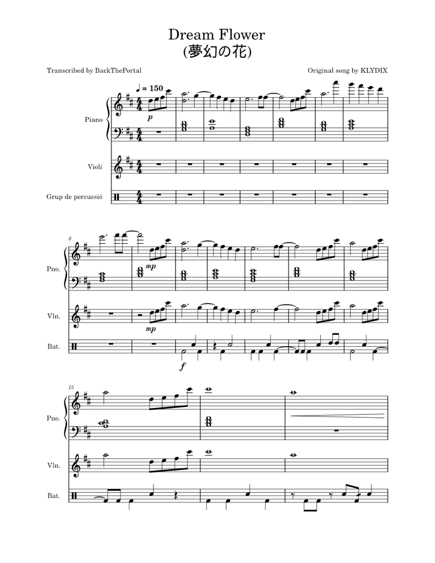 Dream Flower – KLYDIX Sheet Music for Piano, Violin, Drum group