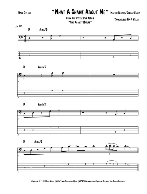 What A Shame About Me (Arr. Accubass) - Steely Dan (Bass Tab)